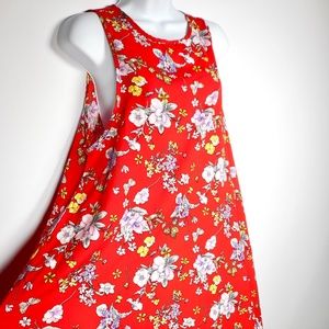 NWT Goldspark Vibrant Red White Floral Shift Dress Womens M Sleeveless Tara